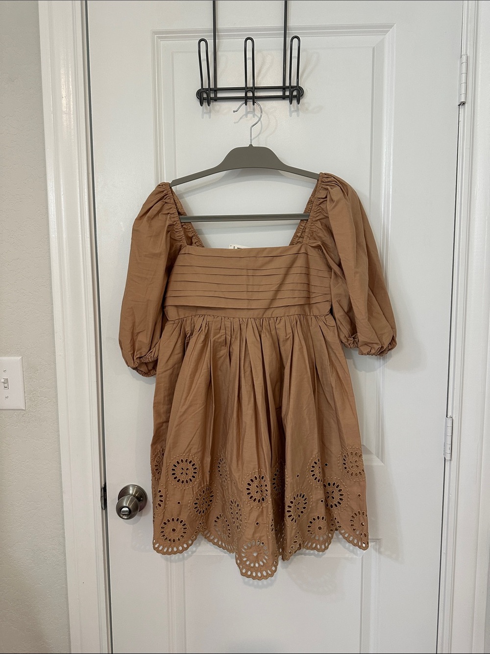 Abercrombie & Fitch Brown Eyelet Puff Sleeve Mini Dress